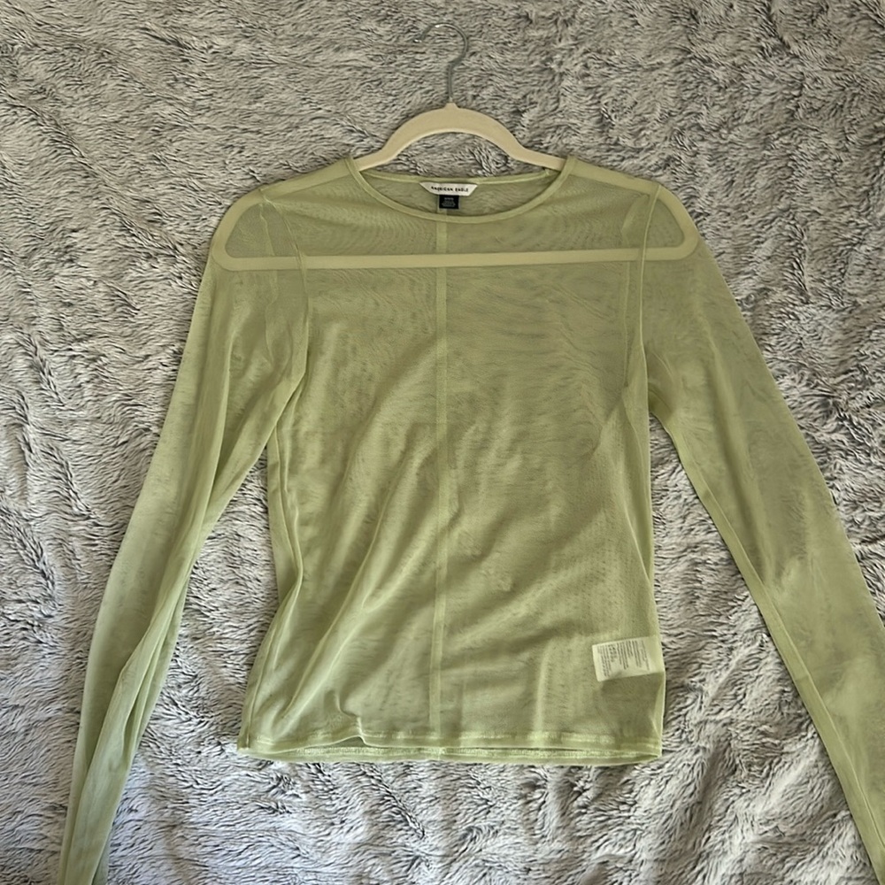 American Eagle light green mesh long sleeve top
